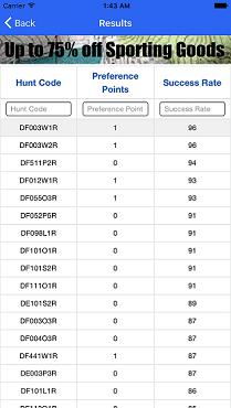 Hunter Odds App Results